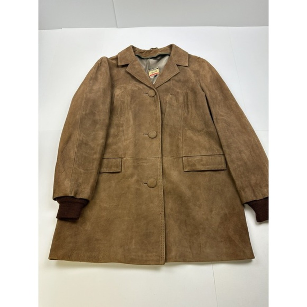 Vintage Gimbels Leather Womens‎ Overcoat Jacket Size 14 Brown Suede Coat